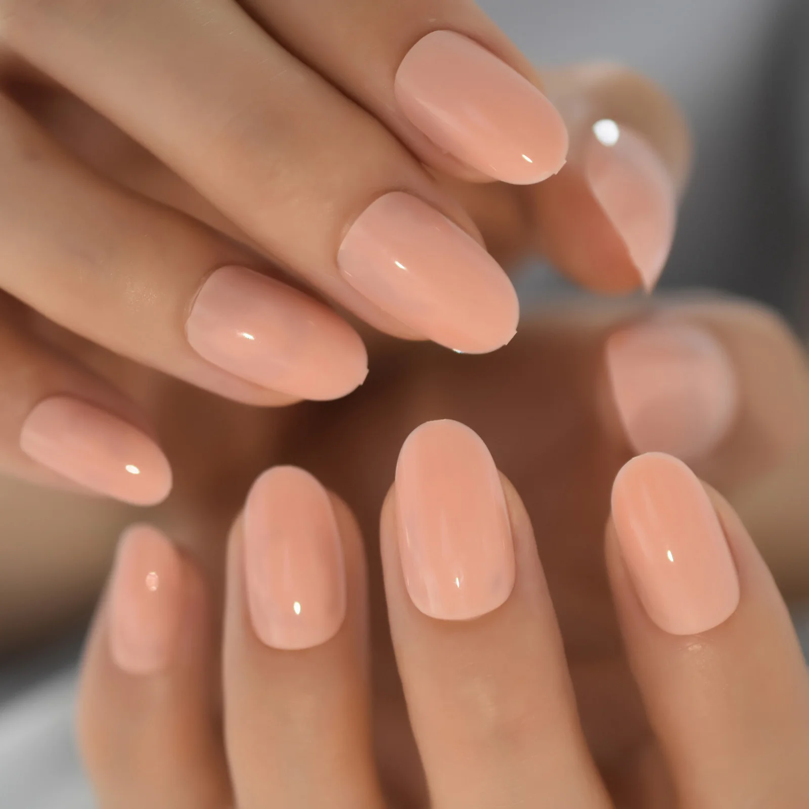 Solid Color Pink False Fake Nails Short Length Nails Tips Oval Shaped  Artificial Press On Nails Art For Students Office Lady|False Nails| -  AliExpress