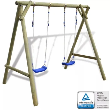 

VidaXL Outdoor Patio Swing Set Easy Assembly FSC Pinewood 2 Swings With Adjustable Swing Ropes Outdoor Furniture V2