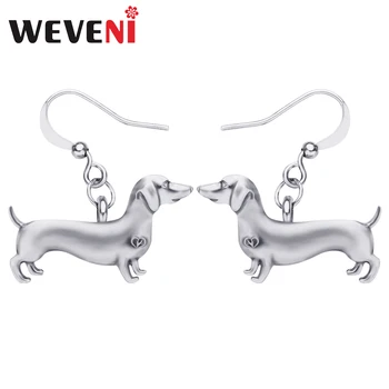 

WEVENI Metal Antique Gold Plated Dachshund Dog Earrings Long Lovely Animal Dangle Drop Jewelry For Girls Kids Gift Accessories