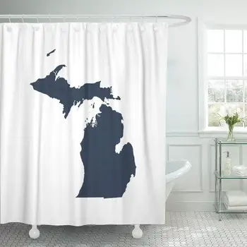 

Gray Outline Map of The USA State Michigan Abstract Shower Curtain Bathroom with Hooks,Waterproof Polyester Curtain