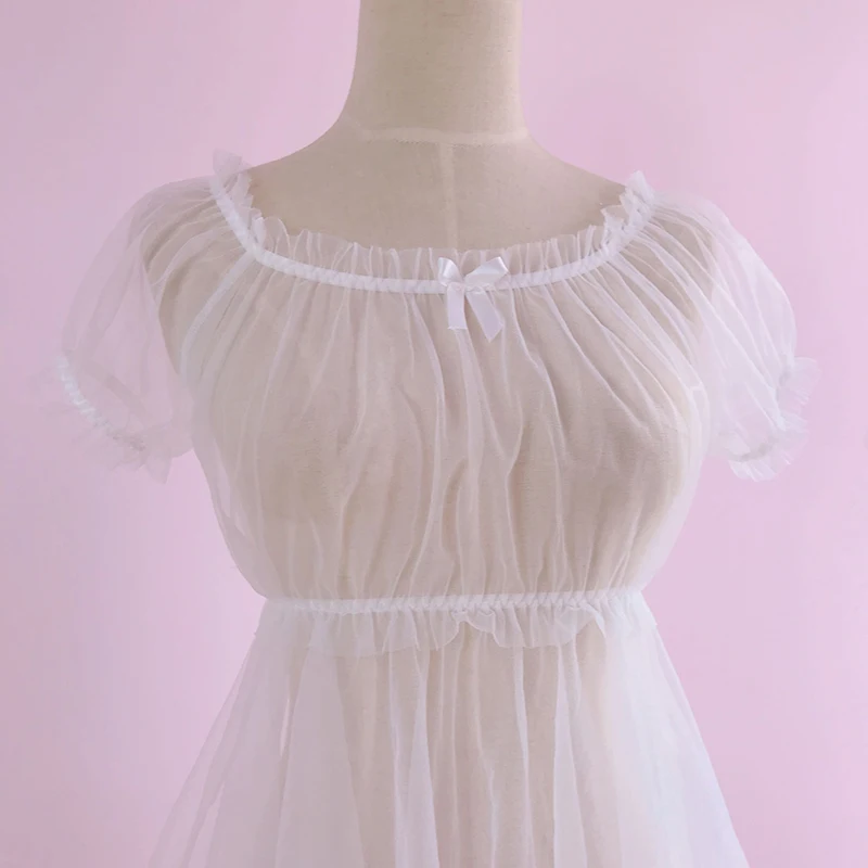 Черная Пижама Лолита Kawaii шифоновое платье белый розовый прозрачный прекрасный сексуальный кружевной белье Милая принцесса ночная рубашка