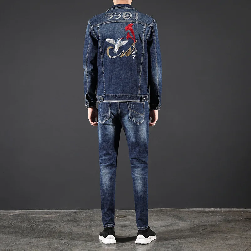 

2018 Spring And Autumn New Style Jeans Coat Men Korean-style Trend Denim Suit Loose-Fit Two-Piece Set Youth Handsome
