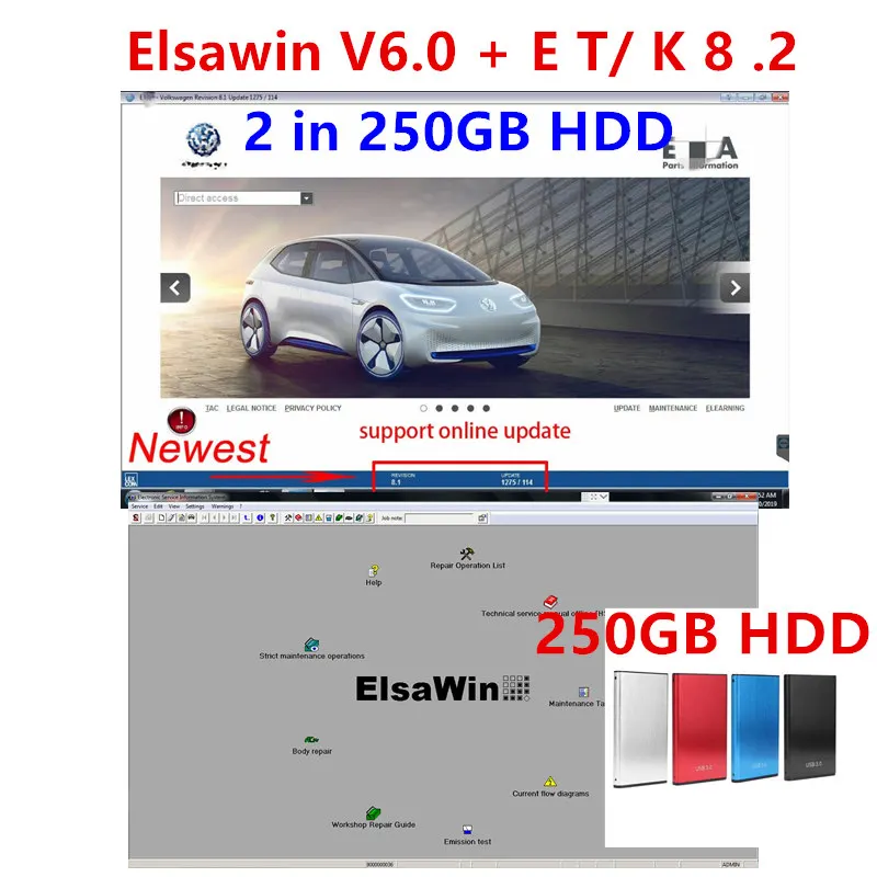 

Каталог электронных запчастей 2021 ET/K 8,2 V с Elsawin v6.0 для A-udi для телефона, программное обеспечение для ремонта автомобиля на жестком диске 250 ГБ