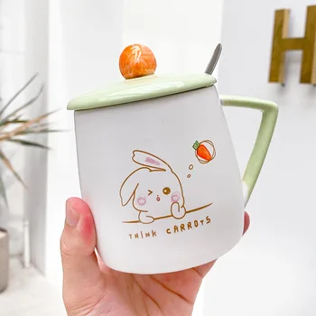 

Ins Hot Carrot Ceramic Mugs Cartoon Pattern Rabbit and Carrots Water Cup Coffee Mugs