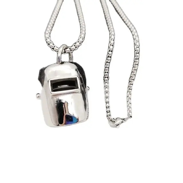 316L Stainless steel mens hip hop mask pendant necklace creative Silver color Welder mask necklace fashion jewelry men gift