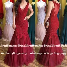 Бургундское кружевное Тюлевое платье русалки для выпускного вечера с аппликацией v-образный вырез прозрачное на спине длинное вечернее платье для женщин vestido de festa