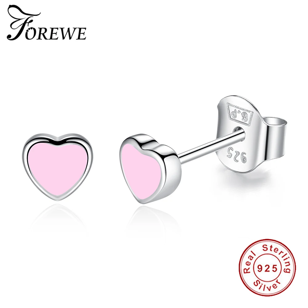 Стерлингового серебра 925 пробы маленькие серьги-гвоздики в форме сердца для женщин девочек розовые синие эмалированные детские серьги модные украшения Рождественский подарок