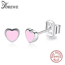 Стерлингового серебра 925 пробы маленькие серьги-гвоздики в форме сердца для женщин девочек розовые синие эмалированные детские серьги модные украшения Рождественский подарок