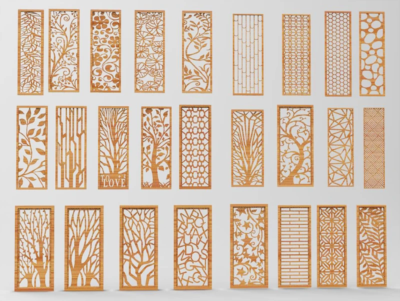 26pcs Panels Partition 3d model for cnc in STL file format Hollow out floral carving Door and window partition DIY Home Decor