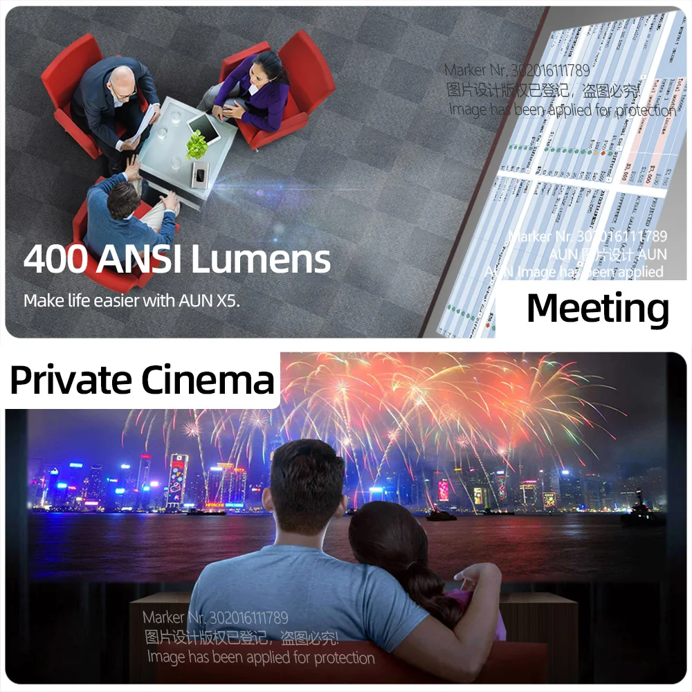 Aun projetor x5 4k android wifi 3d 10500mah bateria 300 polegada 1080p dlp mini portátil vedio projetor smart tv laser beamer hdmi-4