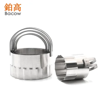 

Stainless Steel Circle Wave Pattern bing gan qie with Handbag Handle 4 jian tao Cookie Cutter Mousse Mold Fondant Cut