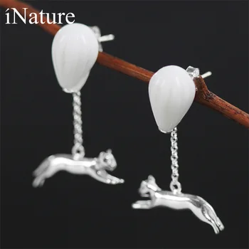 

INATURE The Balloon Flying Cat 925 Sterling Silver White Ceramic Drop Earrings for Women Jewelry Birthday Gift