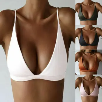 

2020 Hot Sale Summer Women Triangle Swimwear Bikini Tops Swimsuit Ladies Push-up Bra Solid Color Fashion Beachwear Bathing Shein