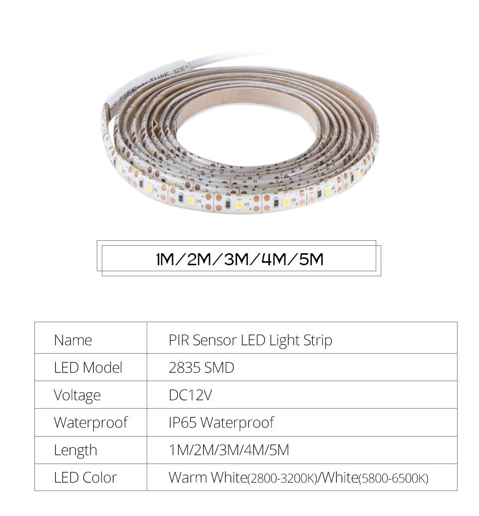 1 м-5 м движения PIR Сенсор светодиодный Ночной светильник 12V 2835 Светодиодные ленты с Сенсор переключатель 2A Мощность адаптер шкаф Кухня под кроватью светильник