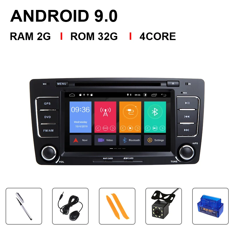 Ips DSP Авторадио 2 Din Android 9,0 автомобильный dvd-плеер для Skoda Octavia 2 3 A 5 A5 Yeti 2009-2013 gps навигация Мультимедиа Стерео - Цвет: 4 Core 32ROM OBD Cam