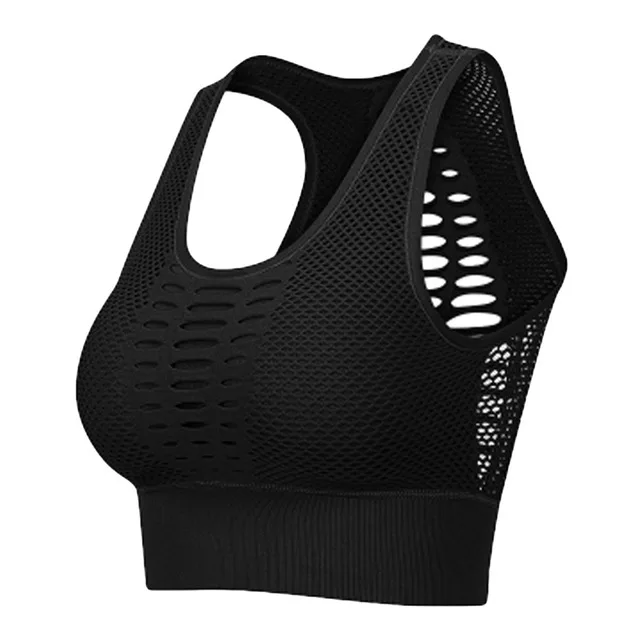 Черный Спортивный бюстгальтер с широкими полями, сетчатый бюстгальтер для йоги, u-образный вырез, топы для спортзала, фитнеса, ударопрочный, для бега, женская одежда для йоги, нижнее белье для тренировок - Цвет: Черный