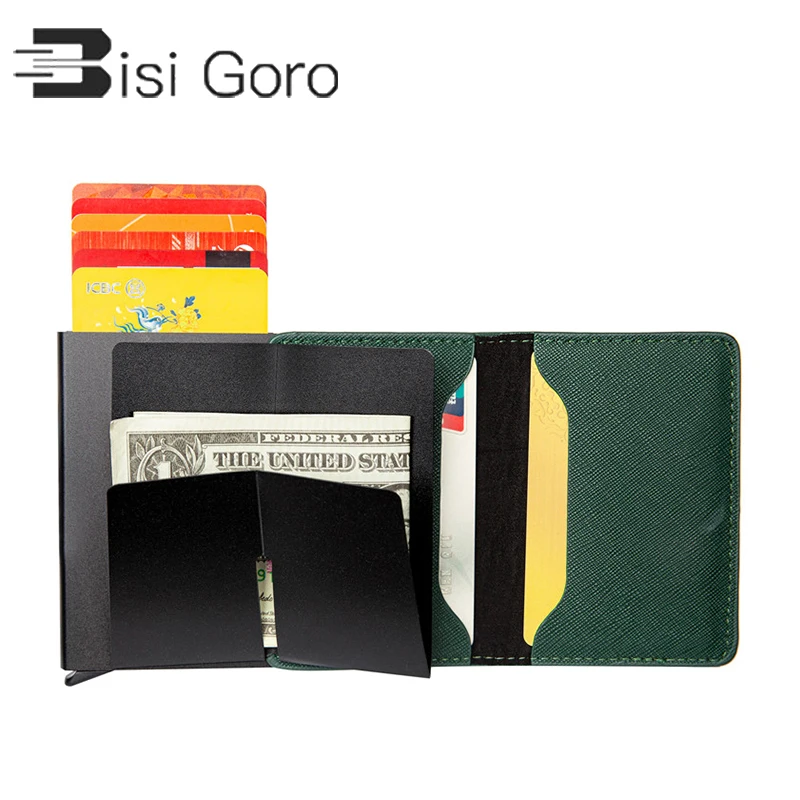 

BISI GORO 2 Colors Patchwork Business Card Holders Credit Card Case RFID Anti-theft Aluminum Holder Minimalist Slim Wallet 2020