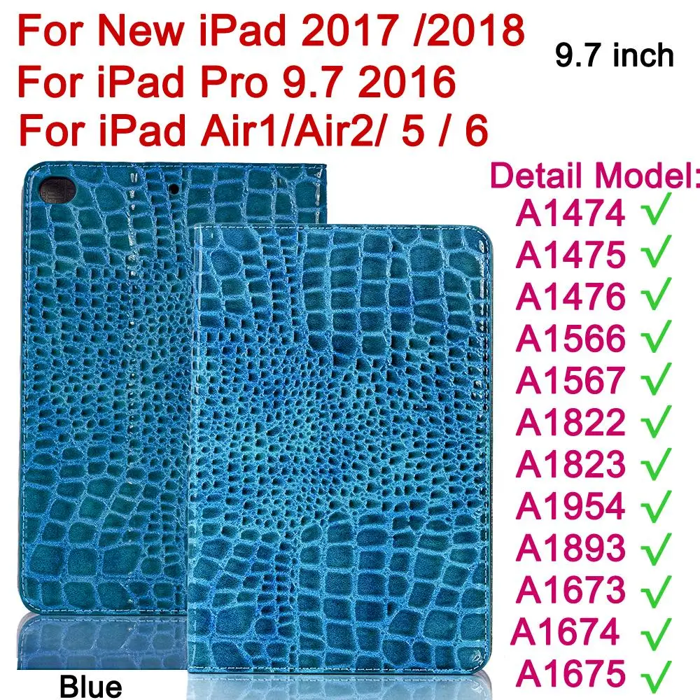 Для Apple iPad/iPad Mini 5 4 3 2 1 Air1 Air2 Pro чехол 9,7 7,9 дюймов модный кожаный флип-чехол с крокодиловым узором - Цвет: Blue-IPD 9.7-2