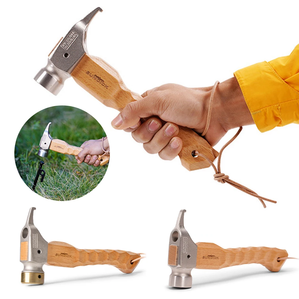 Camping Hammer Stainless Steel Copper Outdoor Camping Tent Stake Mallet with Stake Puller Grond