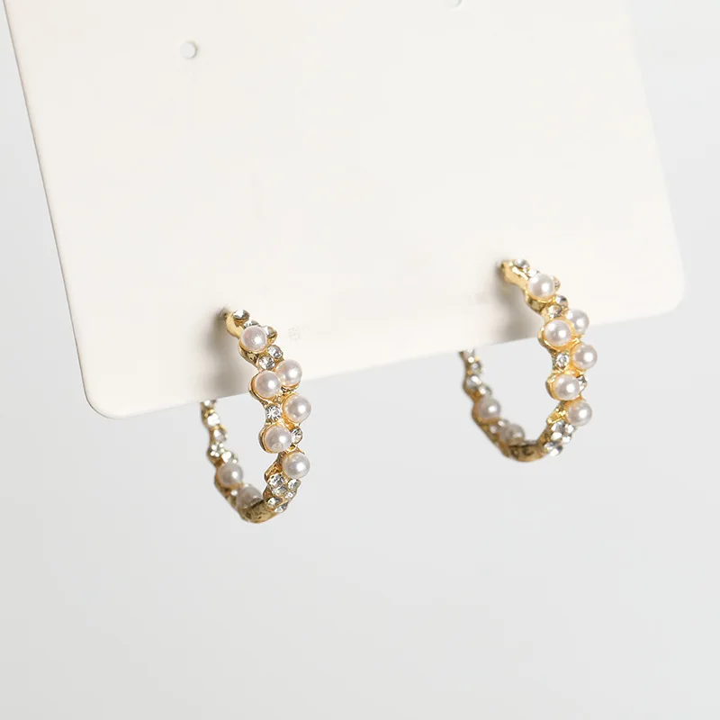 

2020 New Luxury Vintage Baroque C Shaped Hoop Earrings For Women Rhinestone Simulated Pearl Round Circle Jewelry Pendientes Gift