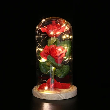 

Glass Cover USB Rechargeable Artificial Rose Flower LED Light String Starry Sky Valentine's Day Gift Wedding Decoration