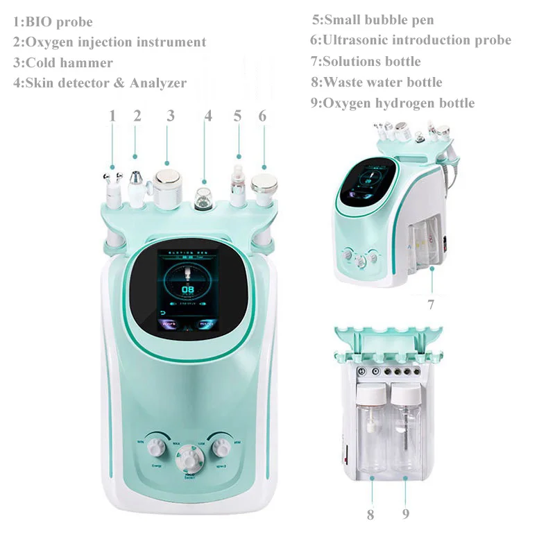 6 in 1 Hydrogen Oxygen Beauty Machine with HD Skin Analyzer, Vacuum Suction, Acne Removal, Skin Rejuvenation, Small Bubble Devic