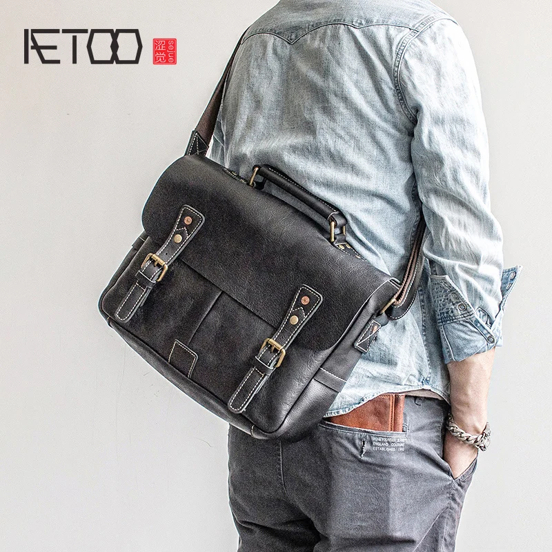 

BJYL Head cowhide Retro Postman bag Portable Document Briefcase Male leather shoulder crossbody bag