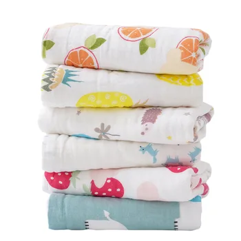 

35*75cm Baby Six-layer Pure Cotton Printed Long Square Towel Combed Cotton Long Gauze Towel Newborn Feeding Towel Baby Washing