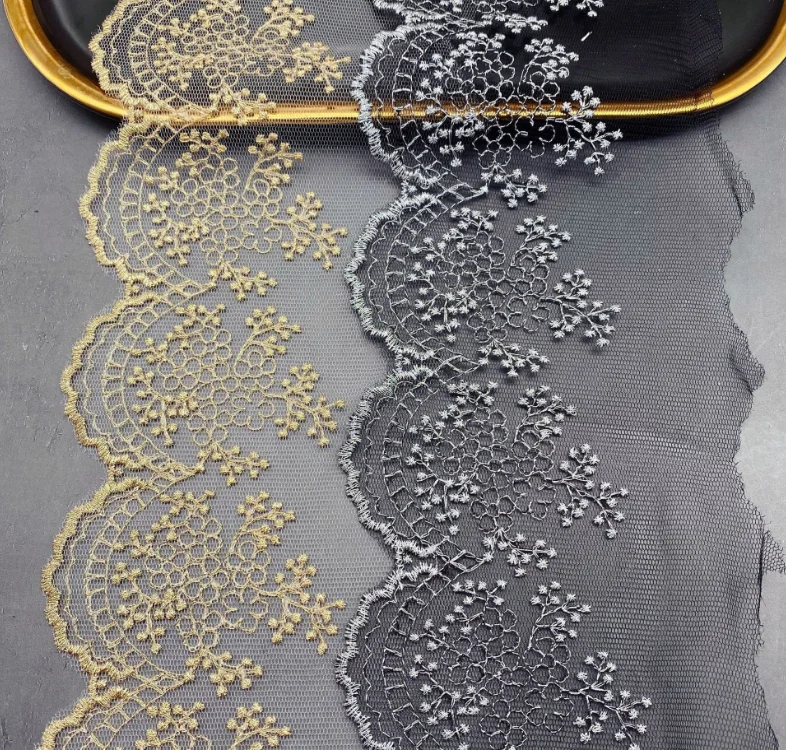 Elegant Gold and Silver Floral Venice Guipure Lace Trim - 2 Meters, 10.5cm Wide