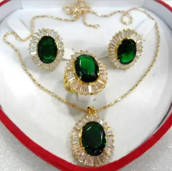 

Free Shipping fine 10*14mm green zircon earring pendant ring #7,8,9