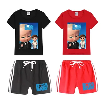 

Boy and Girl BOSS BABY Print Funny Cartoon T Shirt Kid's Shorts Set Children Tops+Pants Outfits Set Cat Clothing Sets,Drop Ship