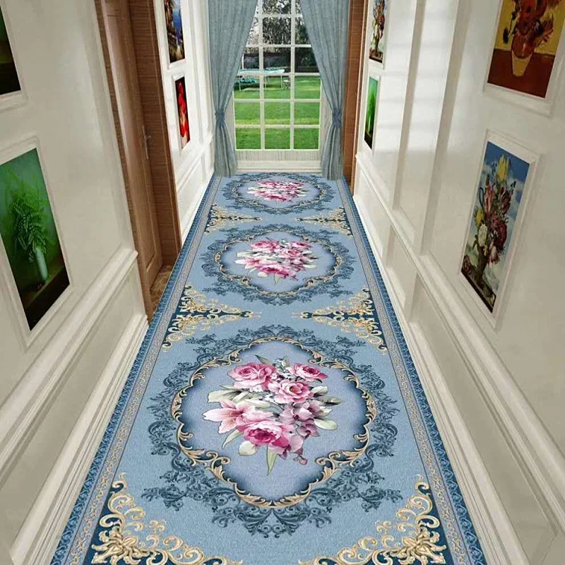 Pastoral Style Long Hallway Carpet European Corridor Carpets Living Room Rugs Bedroom Carpet Runner Party Wedding Aisle Red Rugs