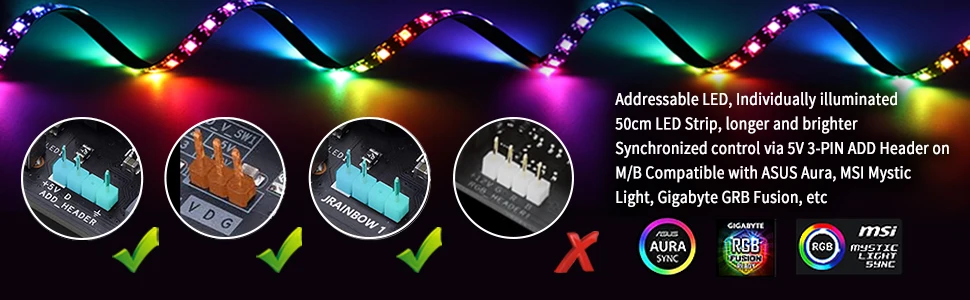 50 см RGB радужная полоса светильник адресуемый Магнитный Расширенный светодиодный программное обеспечение для ASUS MSI Mystic Sync/ASROCK PC чехол для компьютера