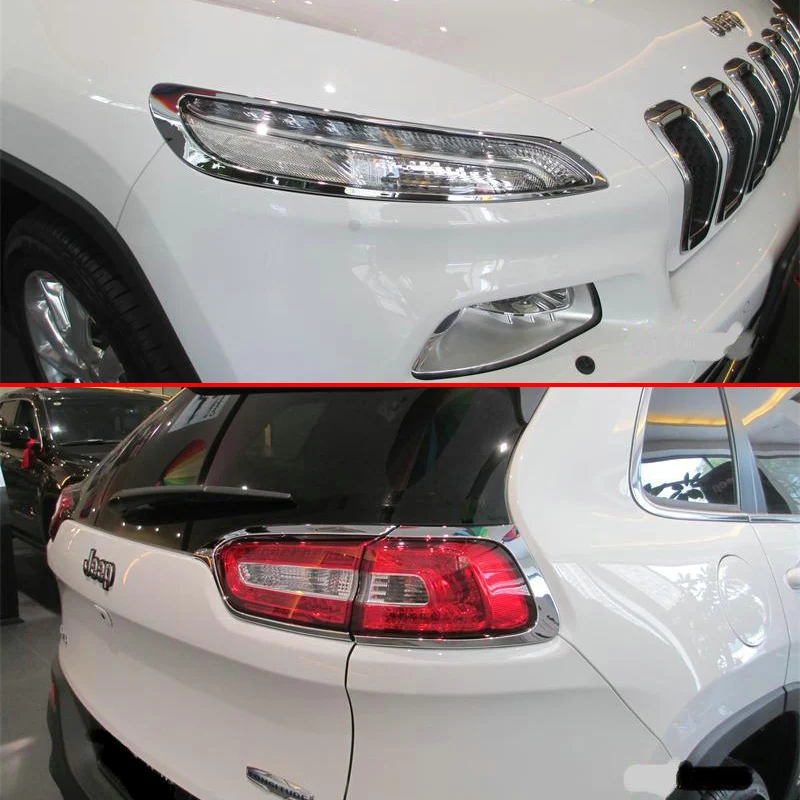 

Chrome Fit For Jeep Cherokee KL 2014 2015 2016 2017 2018 Accessories Front + Rear Fog Lamp Light Frame Cover Trim Exterior Parts