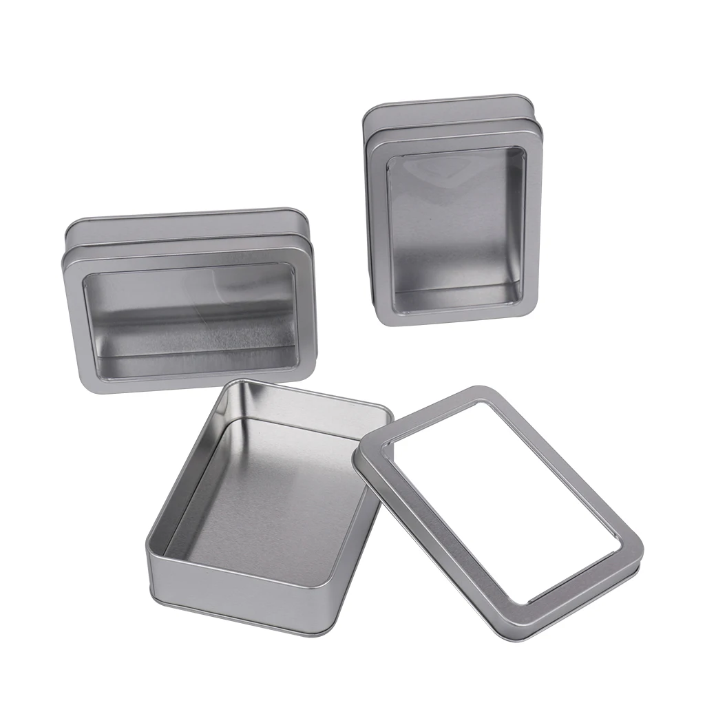 3x Rectangle Tin Storage With Window Lids Small Parts Beads Storage Case Box