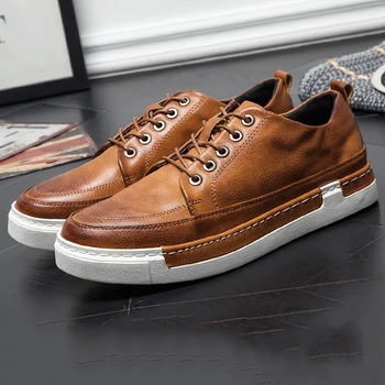 

CPI 2018 Casual Shoes Men Fashion Handmade Vintage Shoes Luxury Brown Brand Male Shoes Genuine Leather Men's Leisure Shoes XP-30