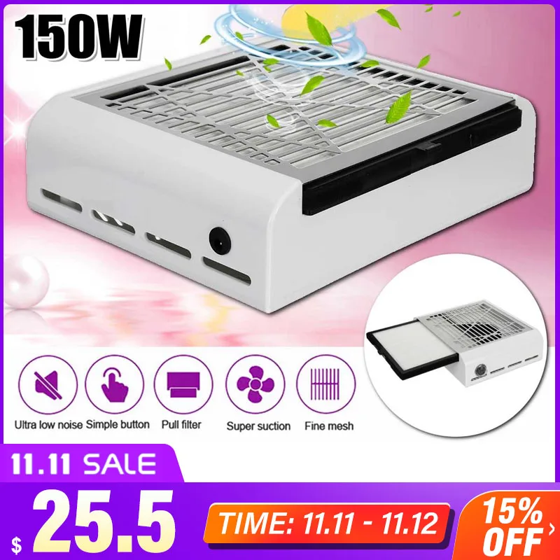 150W Nail Dust Collector Vacuum Cleaner Manicure Salon Art Suction Machine with Strong Power Fan Reusable Filter | Красота и здоровье