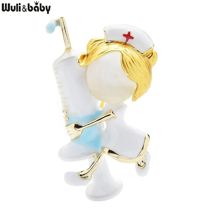 Женская эмалированная брошь для инъекций Wuli &amp baby Милая медсестры с опалом