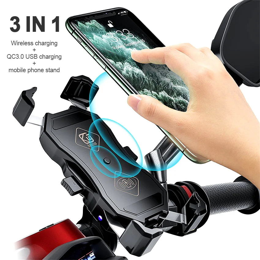 15W Wireless Charging Motorcycle Mobile Phone Holder QC3.0 USB Bracket For iPhone 11 Huawei Xiaomi Samsung Stand Mount | Мобильные