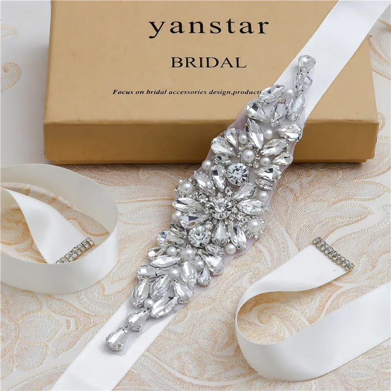 MissRDress Wedding Belt Silver Rhinestones Gown Clear Crystal Bridal Sash Pearls Bridal Flower Belt For Wedding Dress Belt JK892