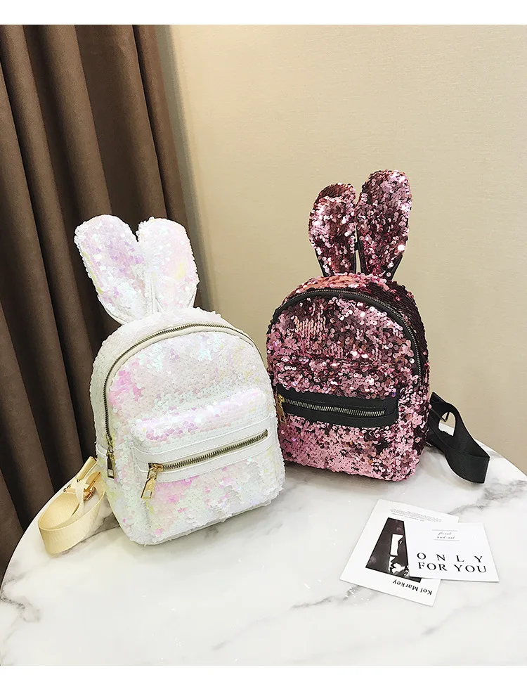 Backpack Student Sequins Rabbit Ears Bag Women Girls Backpacks Rucksack For Teenager Cartoon Cute Schoolbags Travel Backpack