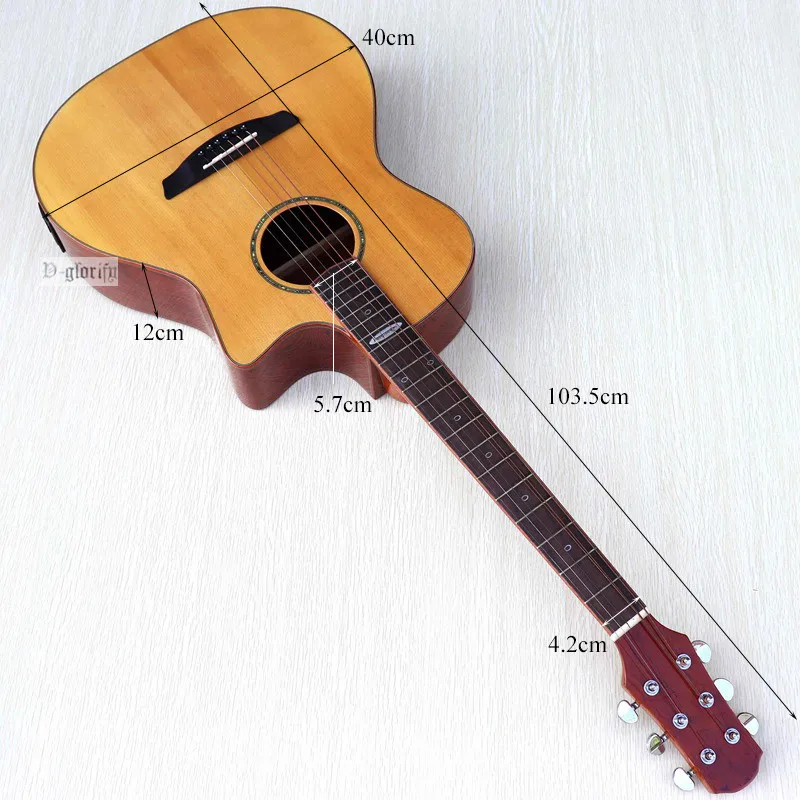 6 струн натурального цвета электроакустическая гитара 41 дюймов глянцевый дизайн cutway 20 ладов с функцией эквалайзера тюнера народная гитара
