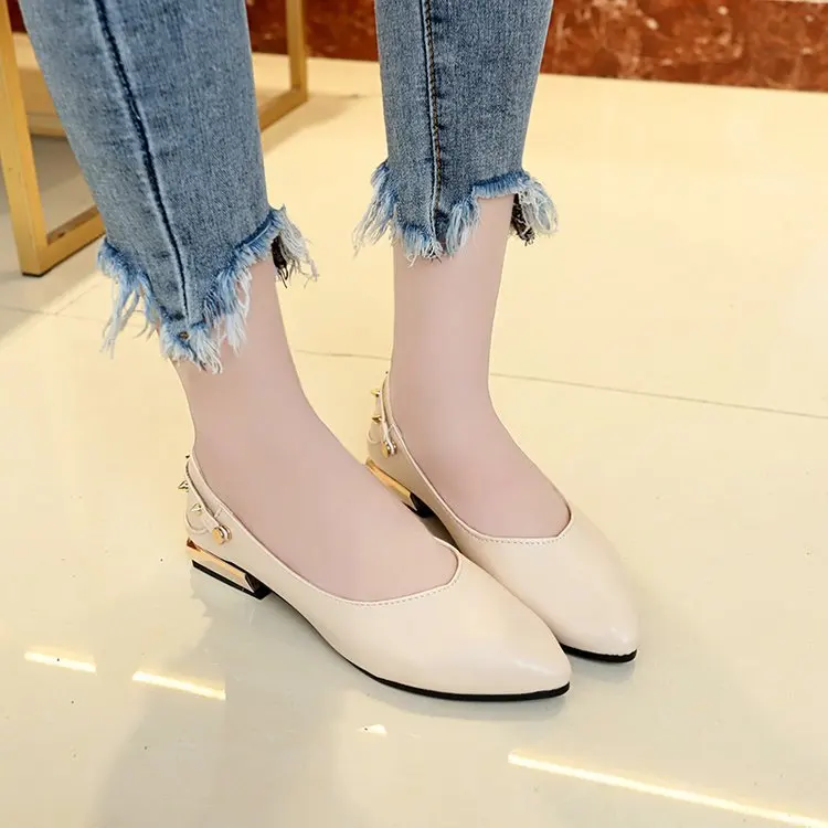 

Summer New Style Low-Cut Chunky-Heel Low Heel Shoes Women's Pointed Toe Foot Covering Students Moccosins Korean-style Versatile