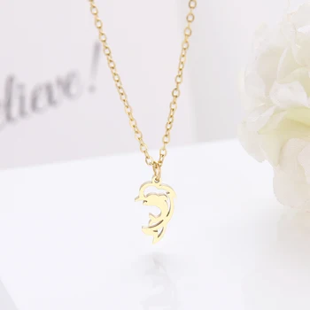 

DOTIFI Stainless Steel For Women Necklace Hollow Dolphin Pendant Animal Gold And Silver Color Necklace Jewelry