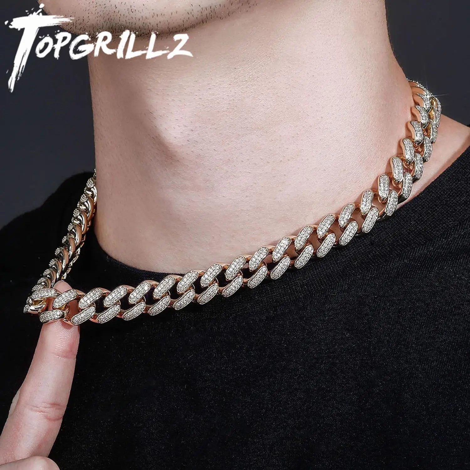 

TOPGRILLZ 12MM/14MM Cuban Chain Necklace Iced Micro Pave Cubic Zirconia Gold Color Men's Necklace Hip Hop Rock Jewelry For Gift