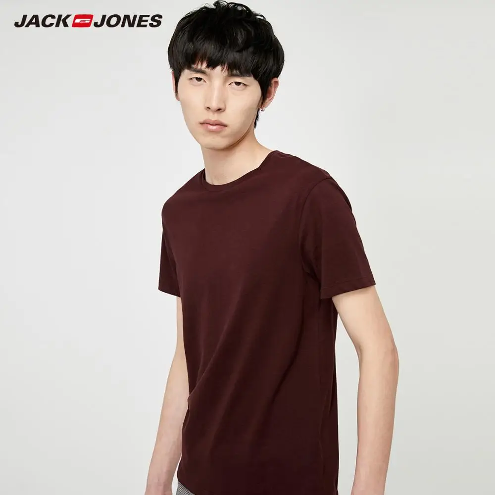 502-RED WINE JackJones, Мужская хлопковая футболка, одноцветная, Ice Cool Touch, ткань, мужская, топ, модная футболка,, фирменная новинка, Мужская одежда, 220101546 - Цвет: 502-RED WINE