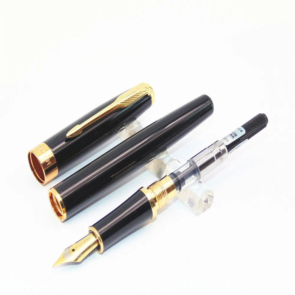 Элегантные перьевые ручки с золотыми стрелками черного и серебристого цвета из нержавеющей стали, металлические перьевые ручки, канцелярские принадлежности для офиса и школы F298