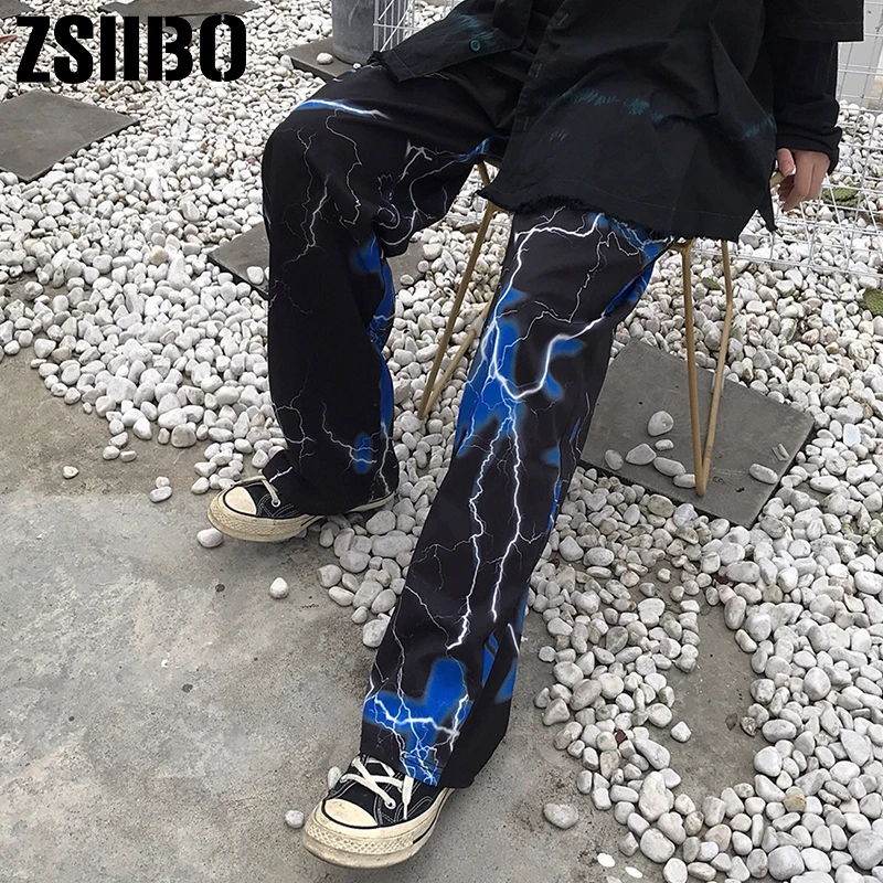 Женские штаны Харадзюку с принтом Tie Dye Thunder, штаны для бега на шнурке, Осенние повседневные свободные женские штаны с карманами