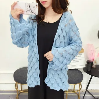 

Women Long Sleeve Knitted Solid Ladies Sweater Cardigan Korean Style Crochet Sweater Knitted Fashion Autumn Clothes