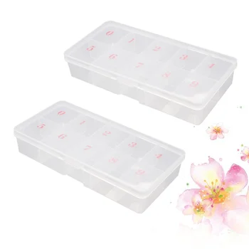 

2pcs Nail Tips Storage Boxes Transparent Plastic Case 10 Grids Organizer Nail Art Tools